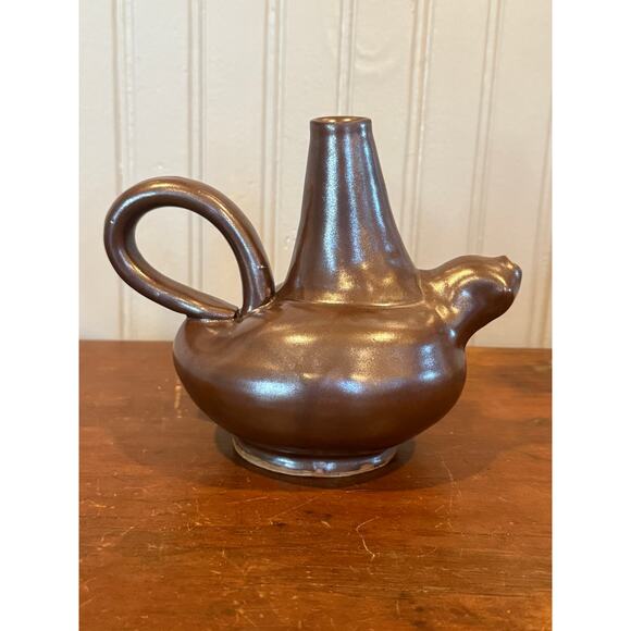 Signed Studio Pottery Teapot Sculpture – Metallic Brown Glaze - Picture 1 of 6
